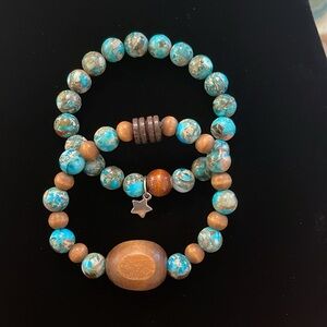 Boho Wooden Beads Bracelets - Set of 2 - EUC